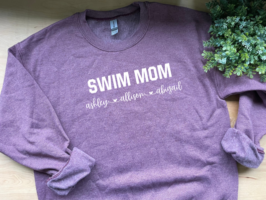Swim Mom Sweatshirt Personalized with Names (Script)