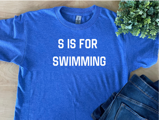 S is for Swimming. Adult Swimmer Crewneck Tee