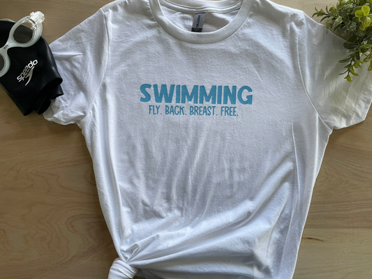 Swimming. Fly. Back. Breast. Free. Swimmer Adult Crewneck Tee