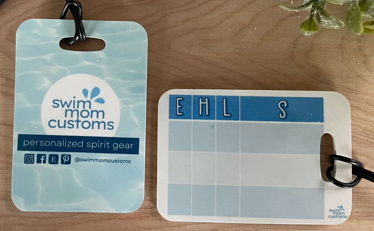 Reusable swim meet heat tags: Swim Mom Customs