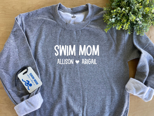 Swim Mom Sweatshirt Personalized with Names (White Text)