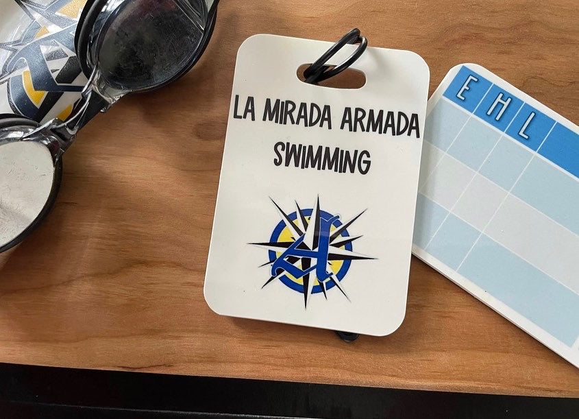 Reusable swim meet heat tags: La Mirada Armada