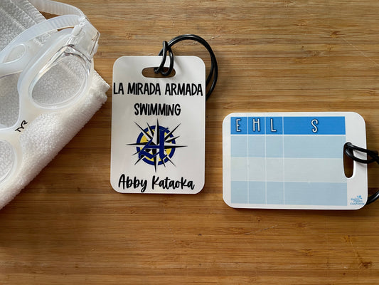 *Personalized* Reusable swim meet heat tags: La Mirada Armada