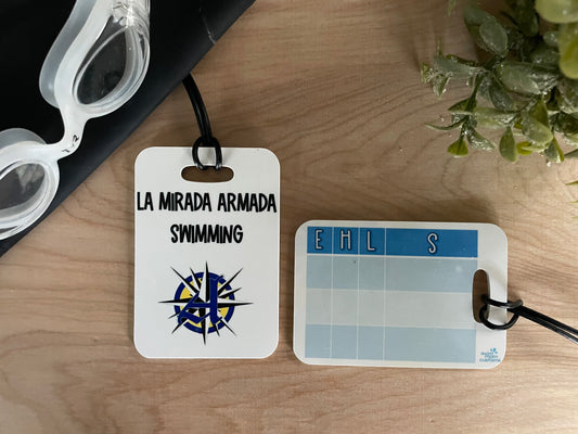 Reusable swim meet heat tags: La Mirada Armada