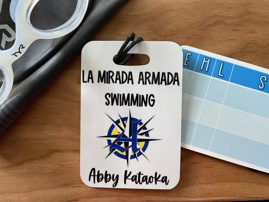 *Personalized* Reusable swim meet heat tags: La Mirada Armada
